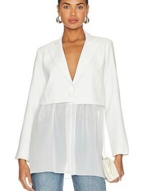 Women's White Cropped Blazer with Sheer Tunic Panel